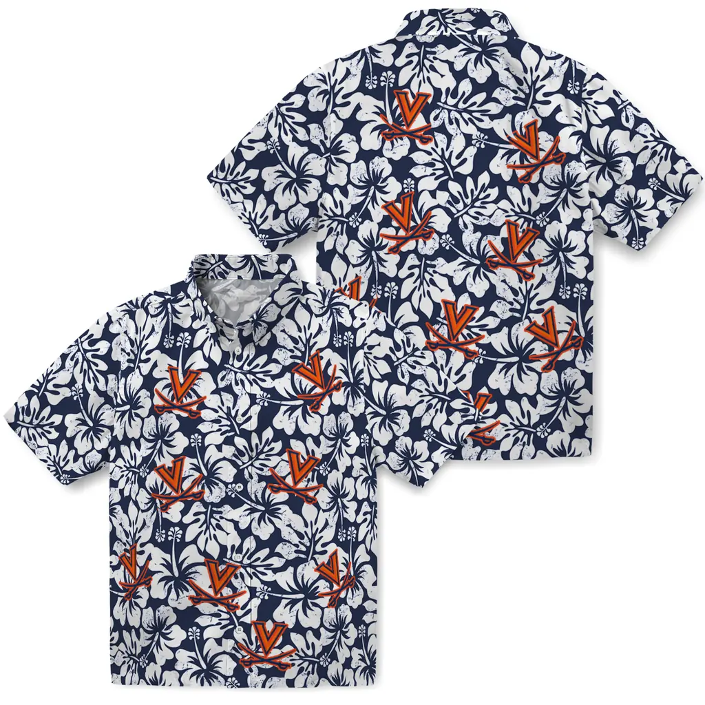 Virginia Cavaliers Hawaiian Shirt - Hibiscus Motif virginia cavaliers hibiscus motif blue white hawaiian shirts high quality
