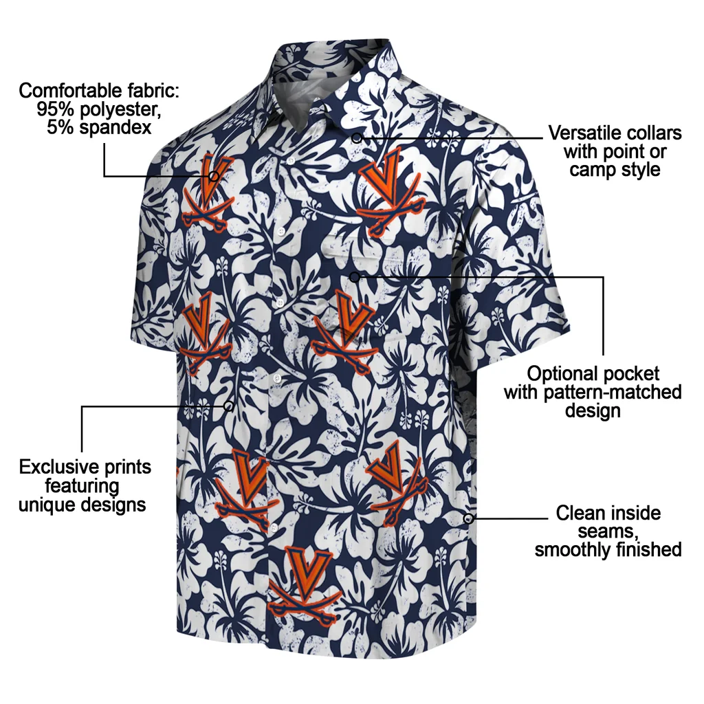 Virginia Cavaliers Hawaiian Shirt - Hibiscus Motif virginia cavaliers hibiscus motif blue white hawaiian shirts new arrival