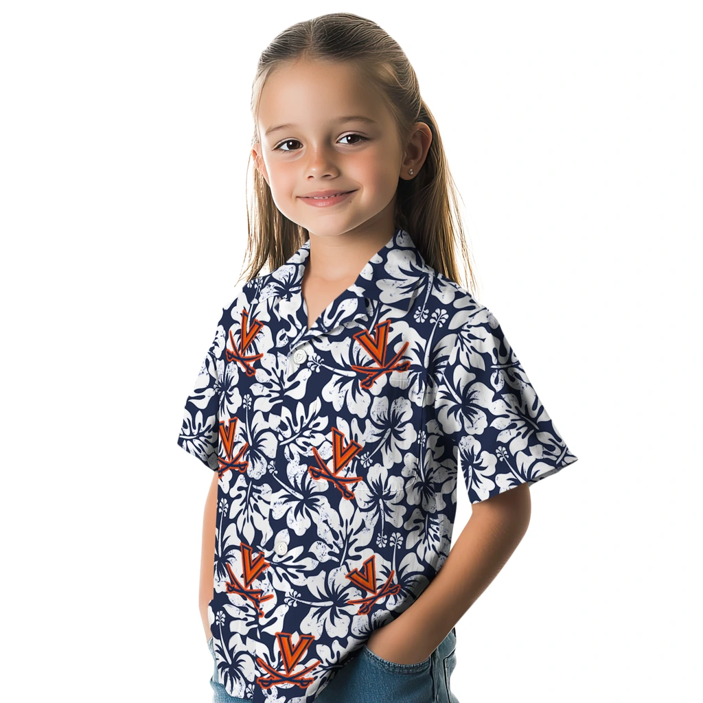 Virginia Cavaliers Hawaiian Shirt - Hibiscus Motif virginia cavaliers hibiscus motif blue white hawaiian shirts premium grade