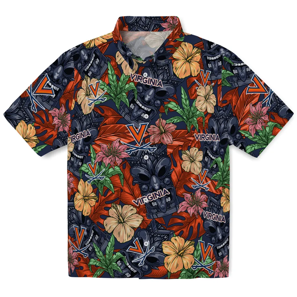 Virginia Cavaliers Hawaiian Shirt - Hibiscus Tiki Jungle virginia cavaliers tiki jungle blue hawaiian shirts best selling