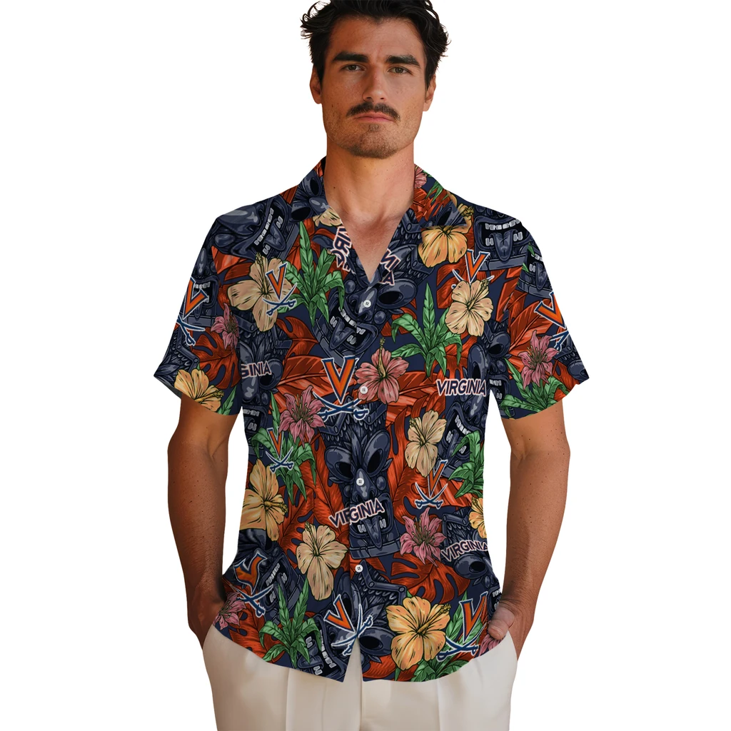 Virginia Cavaliers Hawaiian Shirt - Hibiscus Tiki Jungle virginia cavaliers tiki jungle blue hawaiian shirts fashion forward