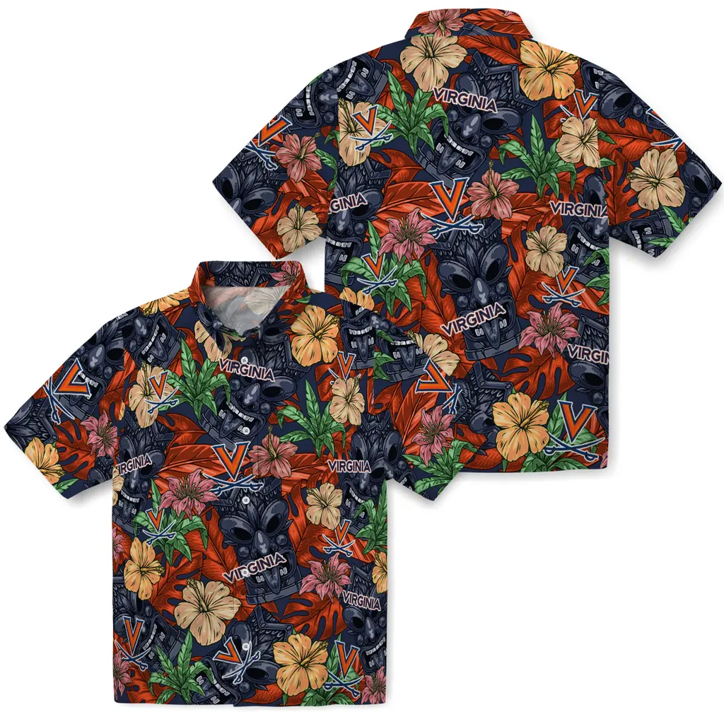 Virginia Cavaliers Hawaiian Shirt - Hibiscus Tiki Jungle virginia cavaliers tiki jungle blue hawaiian shirts high quality