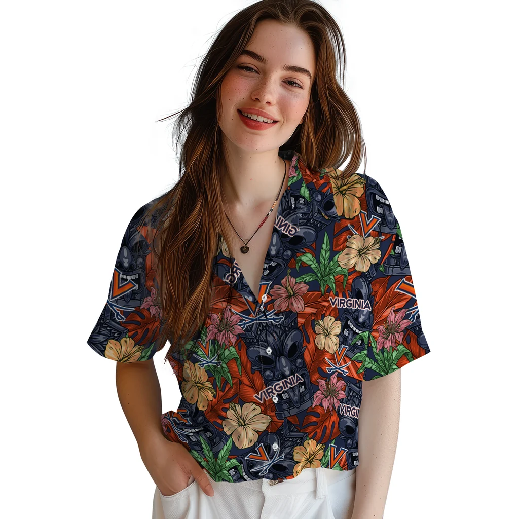 Virginia Cavaliers Hawaiian Shirt - Hibiscus Tiki Jungle virginia cavaliers tiki jungle blue hawaiian shirts latest model