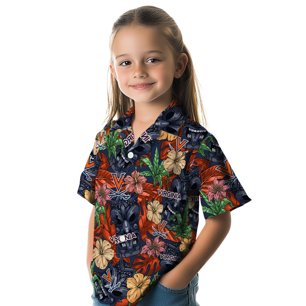 Virginia Cavaliers Hawaiian Shirt - Hibiscus Tiki Jungle virginia cavaliers tiki jungle blue hawaiian shirts premium grade