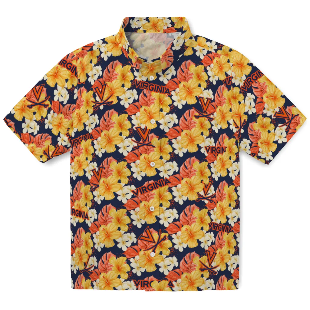 Virginia Cavaliers Hawaiian Shirt - Hibiscus Tropics virginia cavaliers hibiscus tropics blue yellow hawaiian shirts best selling