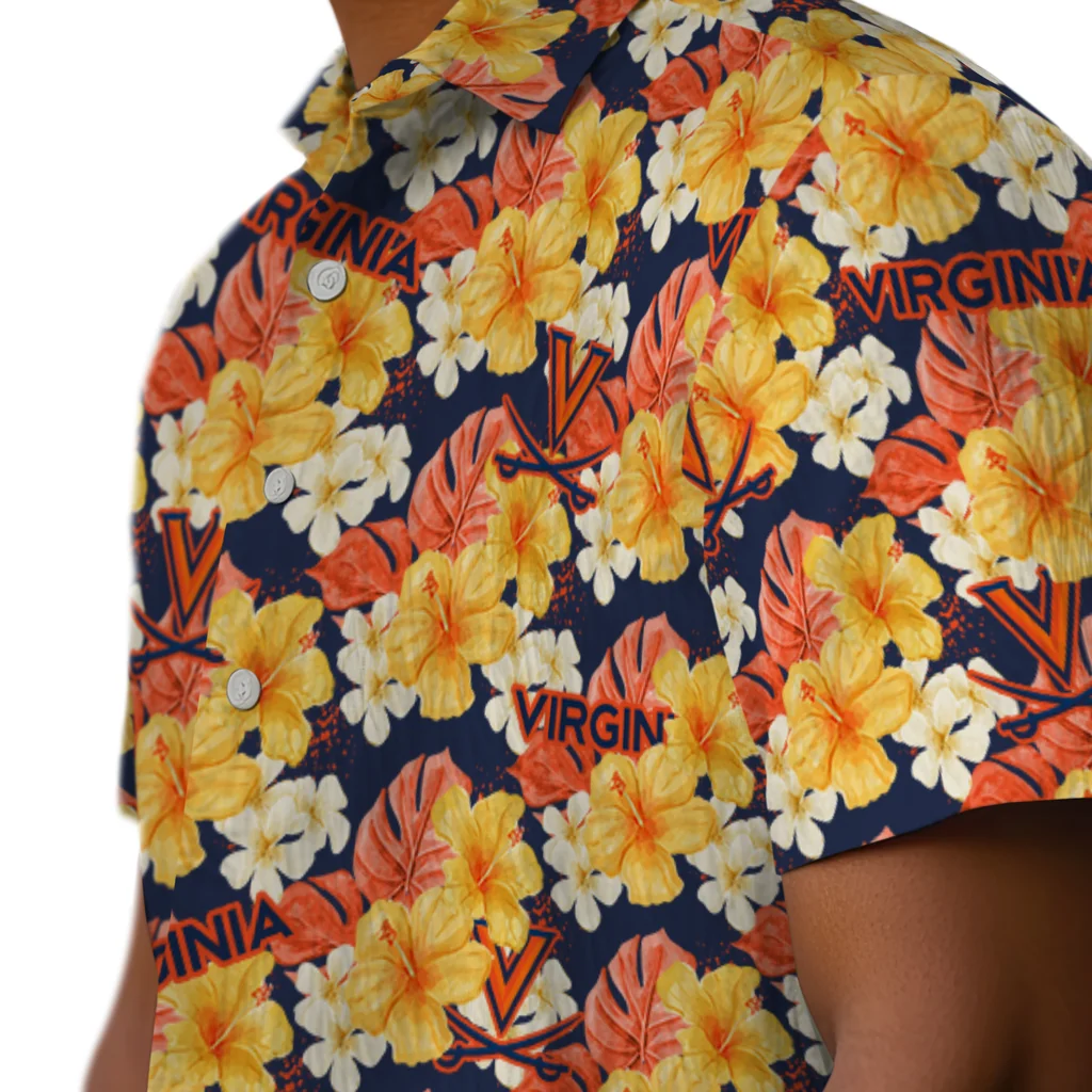 Virginia Cavaliers Hawaiian Shirt - Hibiscus Tropics virginia cavaliers hibiscus tropics blue yellow hawaiian shirts trendy