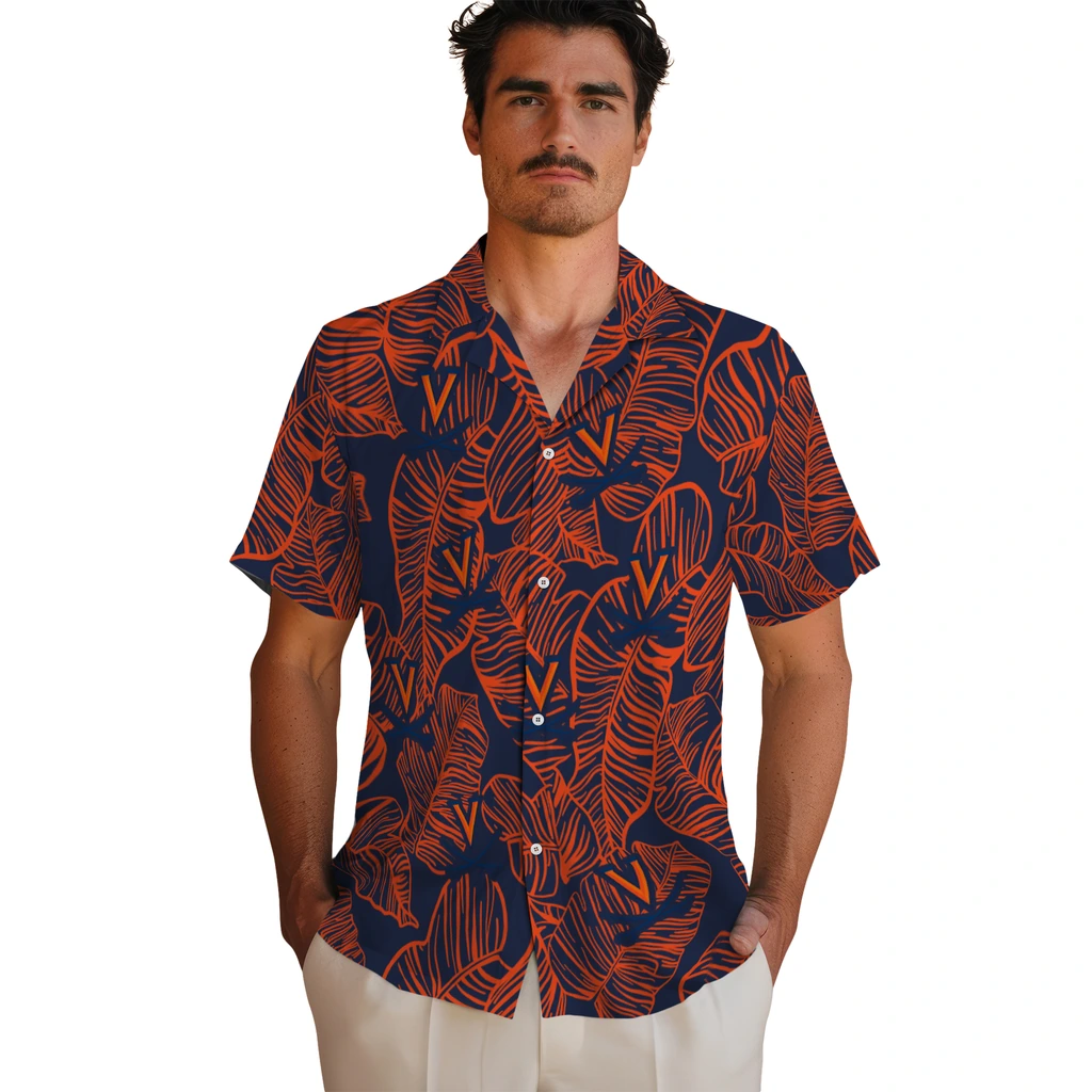 Virginia Cavaliers Hawaiian Shirt - Leaf Outline virginia cavaliers leaf outline blue hawaiian shirts fashion forward