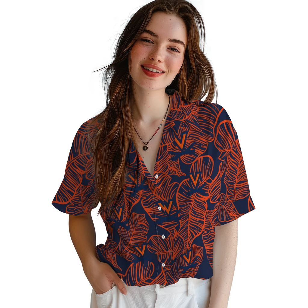 Virginia Cavaliers Hawaiian Shirt - Leaf Outline virginia cavaliers leaf outline blue hawaiian shirts latest model