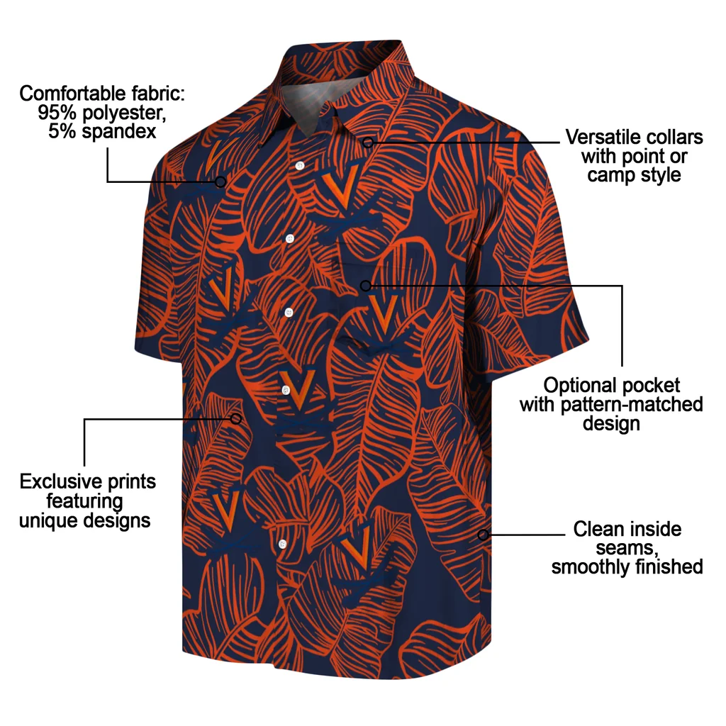 Virginia Cavaliers Hawaiian Shirt - Leaf Outline virginia cavaliers leaf outline blue hawaiian shirts new arrival
