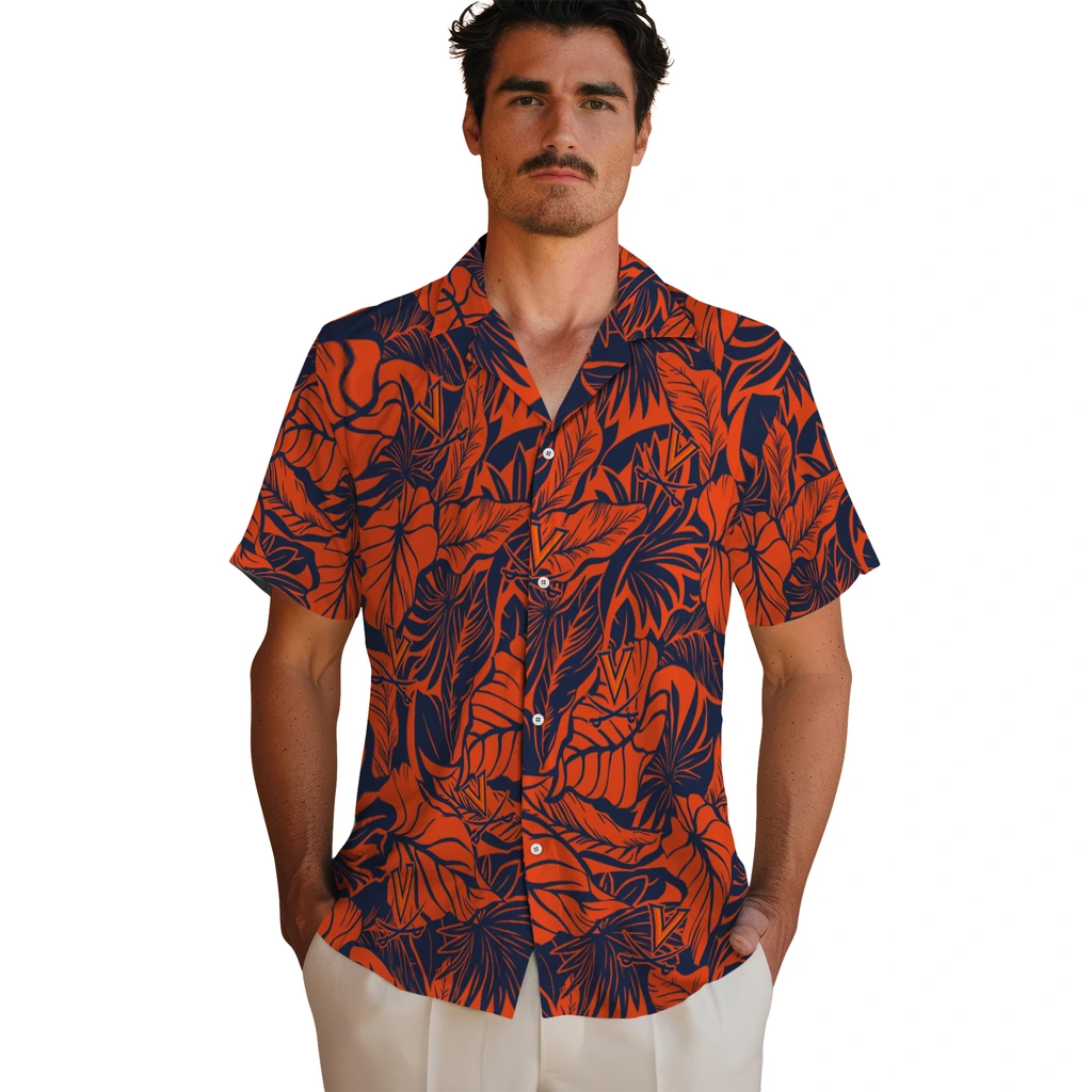 Virginia Cavaliers Hawaiian Shirt - Monstera Layer virginia cavaliers monstera layer blue hawaiian shirts fashion forward