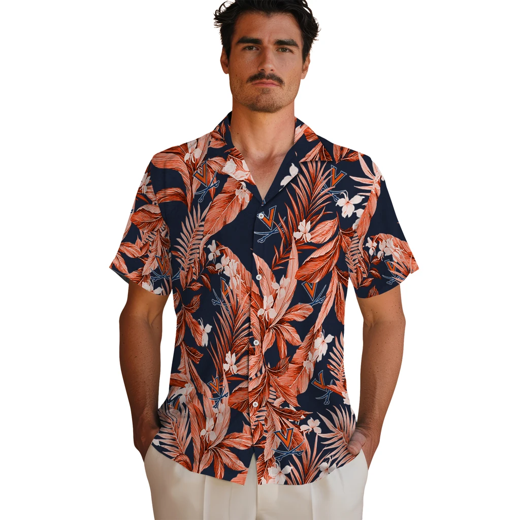 Virginia Cavaliers Hawaiian Shirt - Palm Leaves virginia cavaliers palm leaves blue hawaiian shirts fashion forward