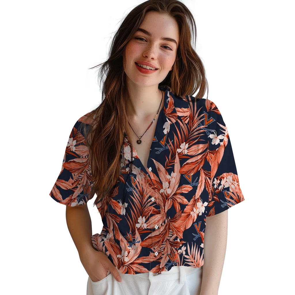 Virginia Cavaliers Hawaiian Shirt - Palm Leaves virginia cavaliers palm leaves blue hawaiian shirts latest model