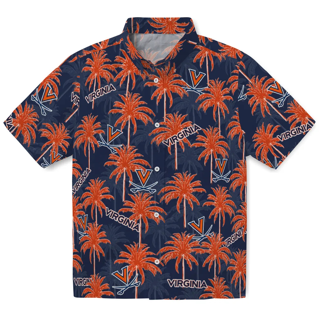 Virginia Cavaliers Hawaiian Shirt - Palm Tree Motif virginia cavaliers palm grove blue hawaiian shirts best selling