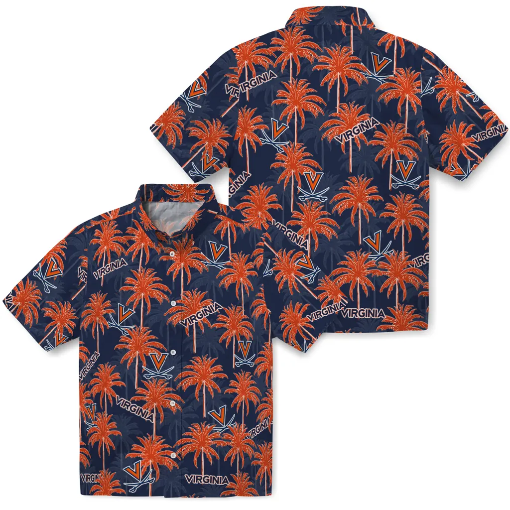 Virginia Cavaliers Hawaiian Shirt - Palm Tree Motif virginia cavaliers palm grove blue hawaiian shirts high quality