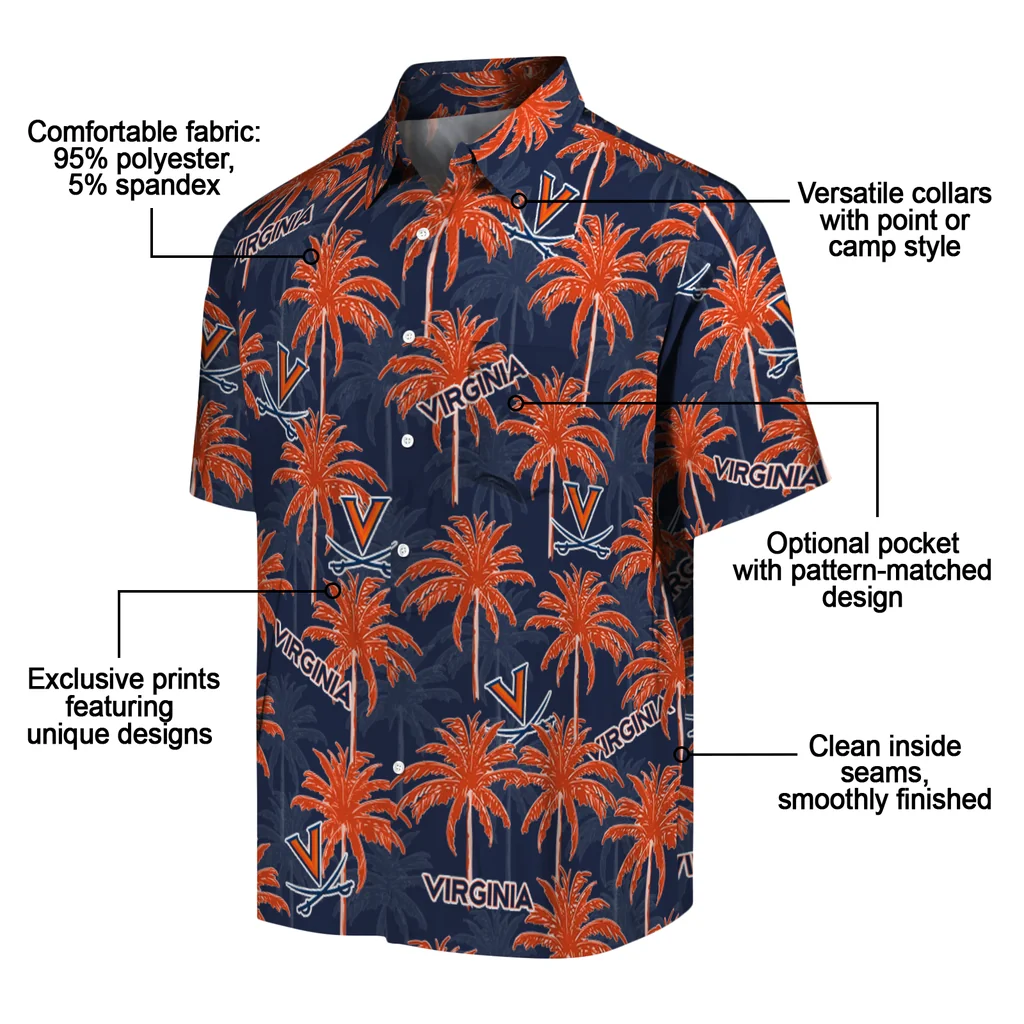 Virginia Cavaliers Hawaiian Shirt - Palm Tree Motif virginia cavaliers palm grove blue hawaiian shirts new arrival