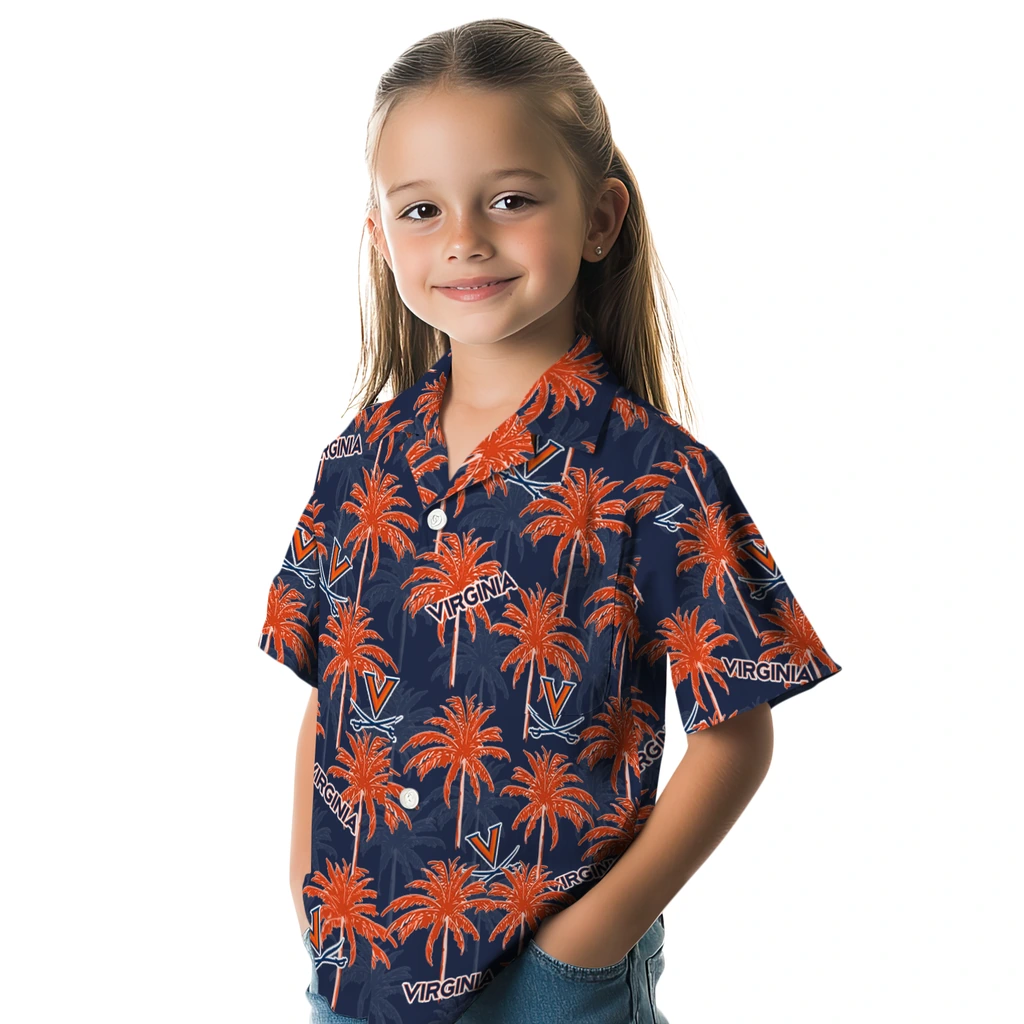 Virginia Cavaliers Hawaiian Shirt - Palm Tree Motif virginia cavaliers palm grove blue hawaiian shirts premium grade