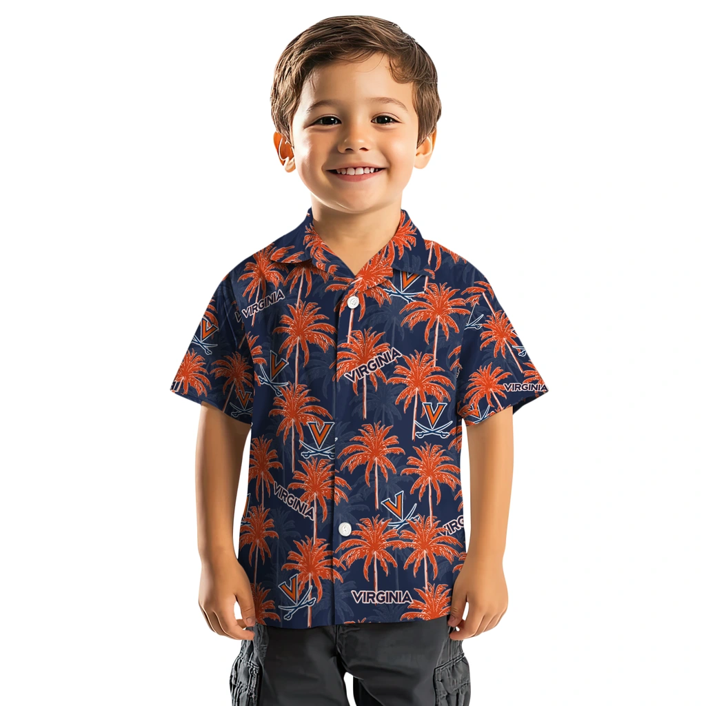 Virginia Cavaliers Hawaiian Shirt - Palm Tree Motif virginia cavaliers palm grove blue hawaiian shirts top rated