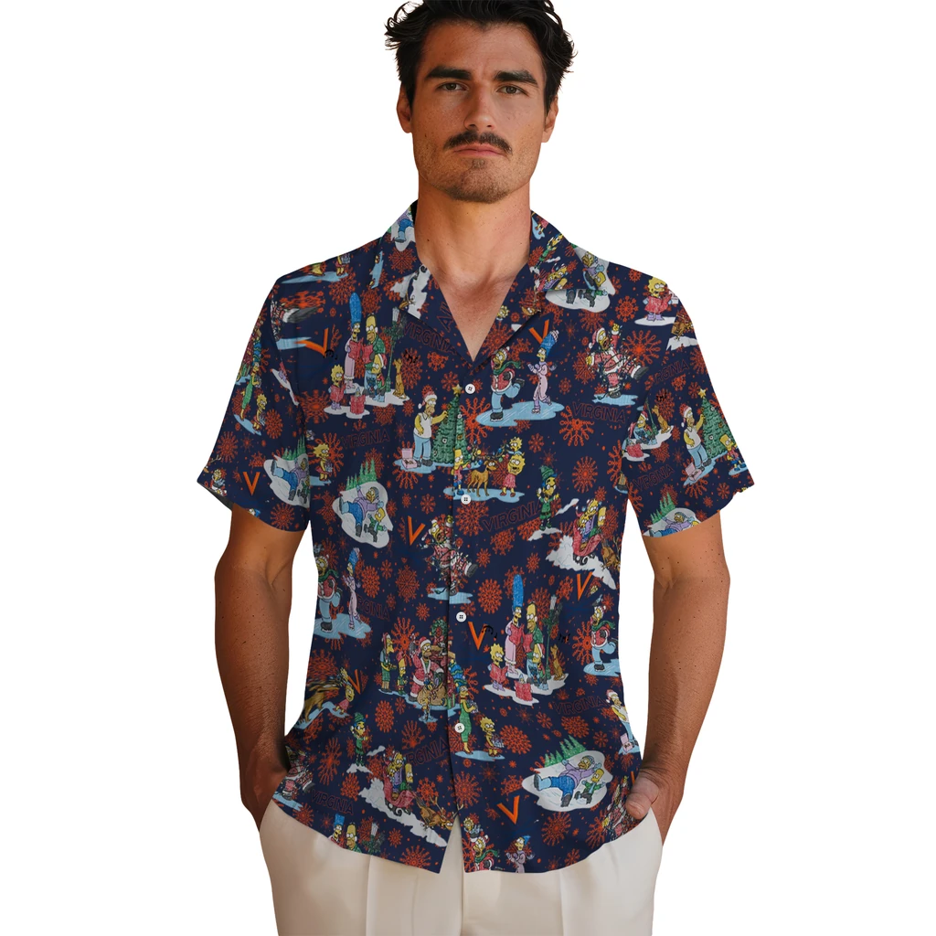 Virginia Cavaliers Hawaiian Shirt - Simpsons Christmas virginia cavaliers simpsons christmas blue hawaiian shirts fashion forward