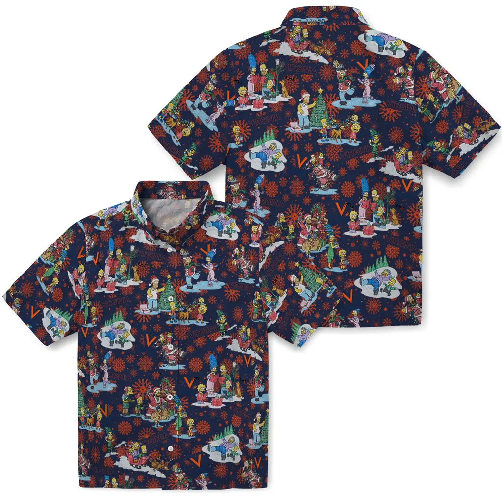 Virginia Cavaliers Hawaiian Shirt - Simpsons Christmas virginia cavaliers simpsons christmas blue hawaiian shirts high quality
