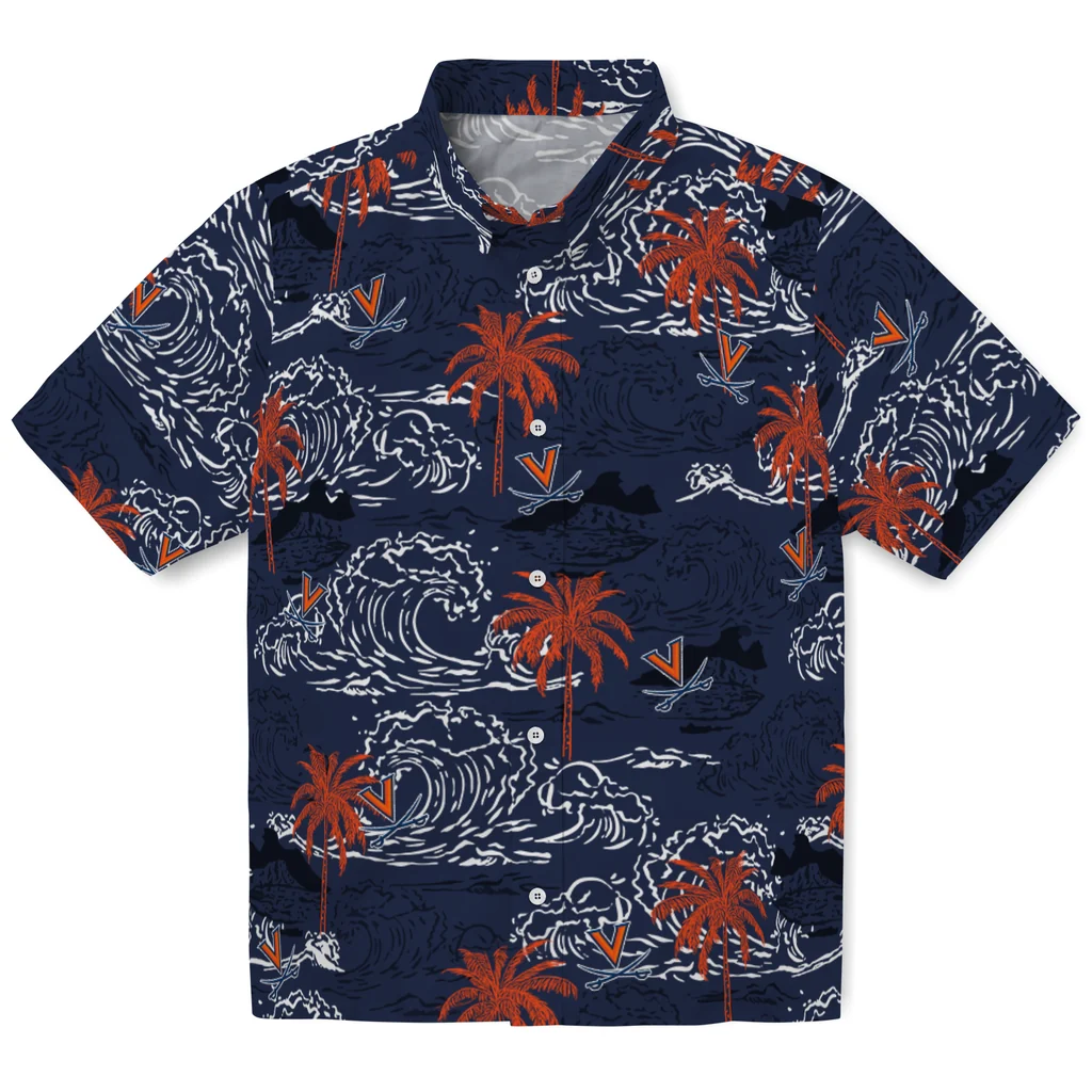 Virginia Cavaliers Hawaiian Shirt - Wave Palm virginia cavaliers wave palm blue hawaiian shirts best selling