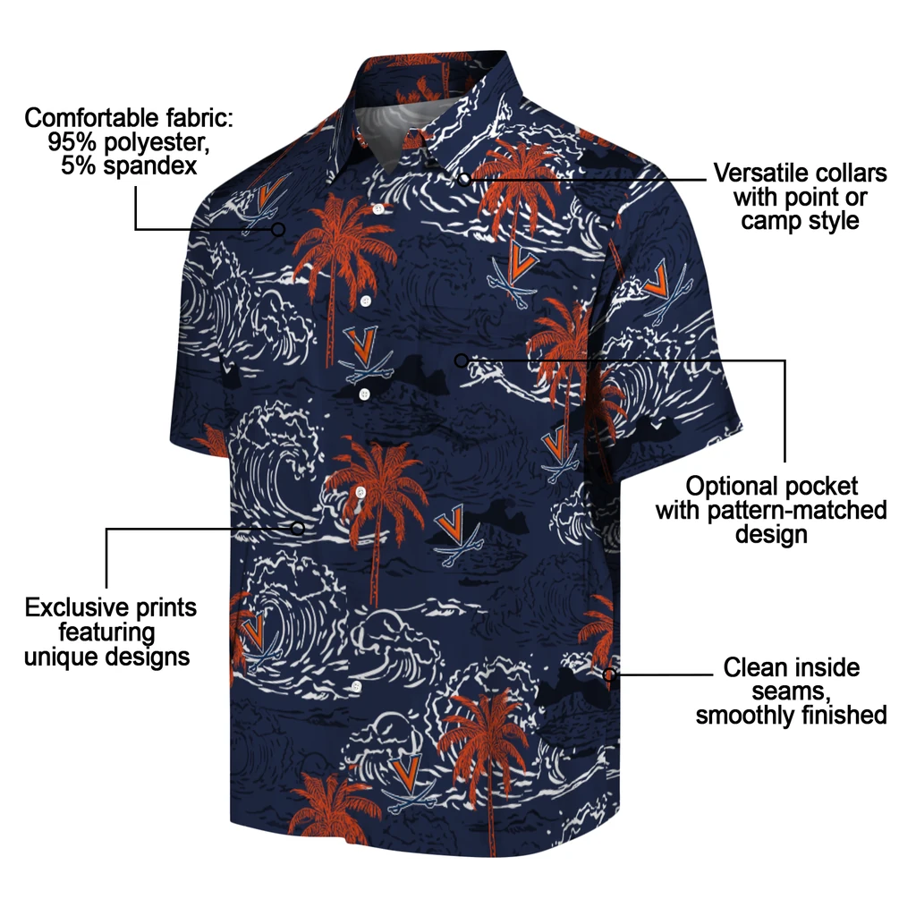 Virginia Cavaliers Hawaiian Shirt - Wave Palm virginia cavaliers wave palm blue hawaiian shirts new arrival
