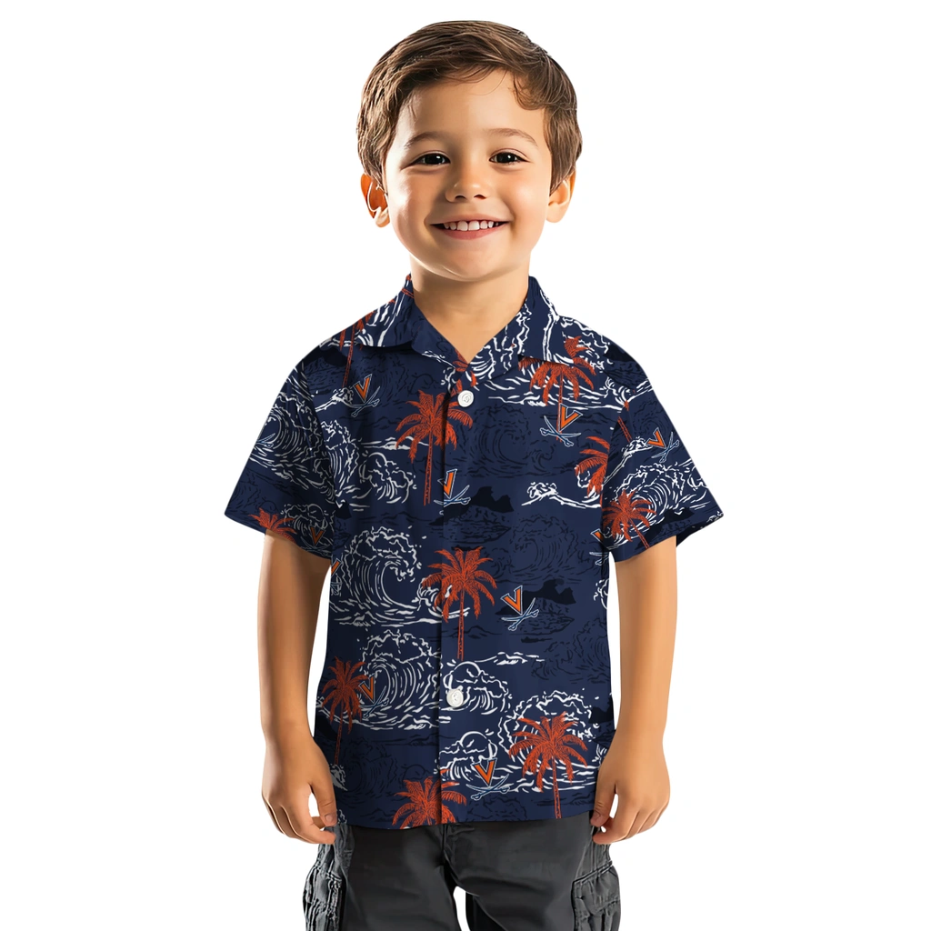 Virginia Cavaliers Hawaiian Shirt - Wave Palm virginia cavaliers wave palm blue hawaiian shirts top rated