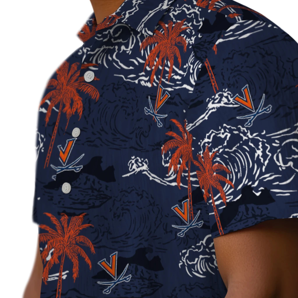 Virginia Cavaliers Hawaiian Shirt - Wave Palm virginia cavaliers wave palm blue hawaiian shirts trendy