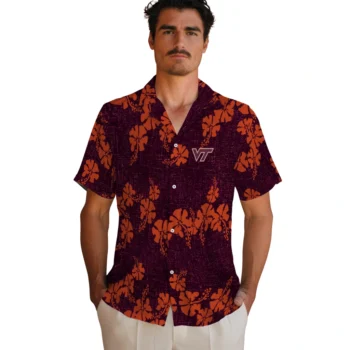 virginia tech hokies hibiscus petals maroon hawaiian shirts fashion forward