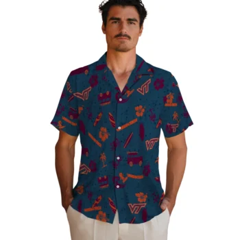 virginia tech hokies beach vibe navy hawaiian shirts fashion forward