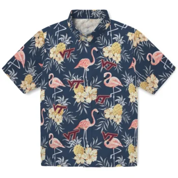 virginia tech hokies flamingo hibiscus navy hawaiian shirts best selling