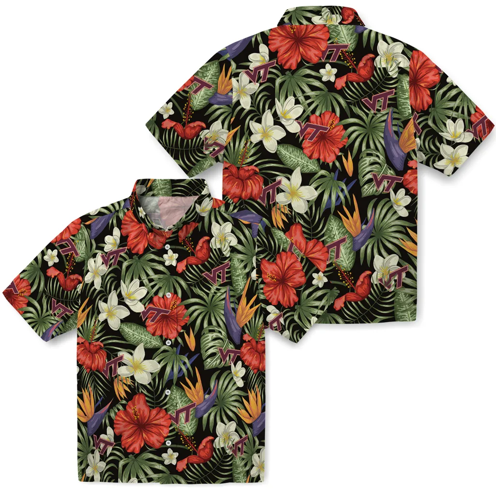 Virginia Tech Hokies Hawaiian Shirt - Hawaii Floral Hibiscus virginia tech hokies hibiscus bird hawaiian shirts high quality