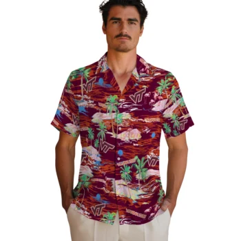 virginia tech hokies flamingo retreat maroon hawaiian shirts fashion forward