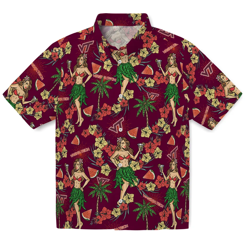 Virginia Tech Hokies Hawaiian Shirt - Hawaiian Girls Design virginia tech hokies hawaiian girls design maroon hawaiian shirts best selling