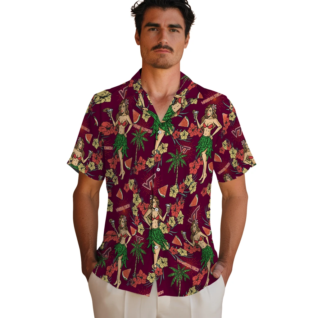Virginia Tech Hokies Hawaiian Shirt - Hawaiian Girls Design virginia tech hokies hawaiian girls design maroon hawaiian shirts fashion forward