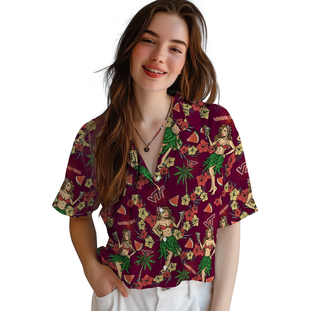 Virginia Tech Hokies Hawaiian Shirt - Hawaiian Girls Design virginia tech hokies hawaiian girls design maroon hawaiian shirts latest model
