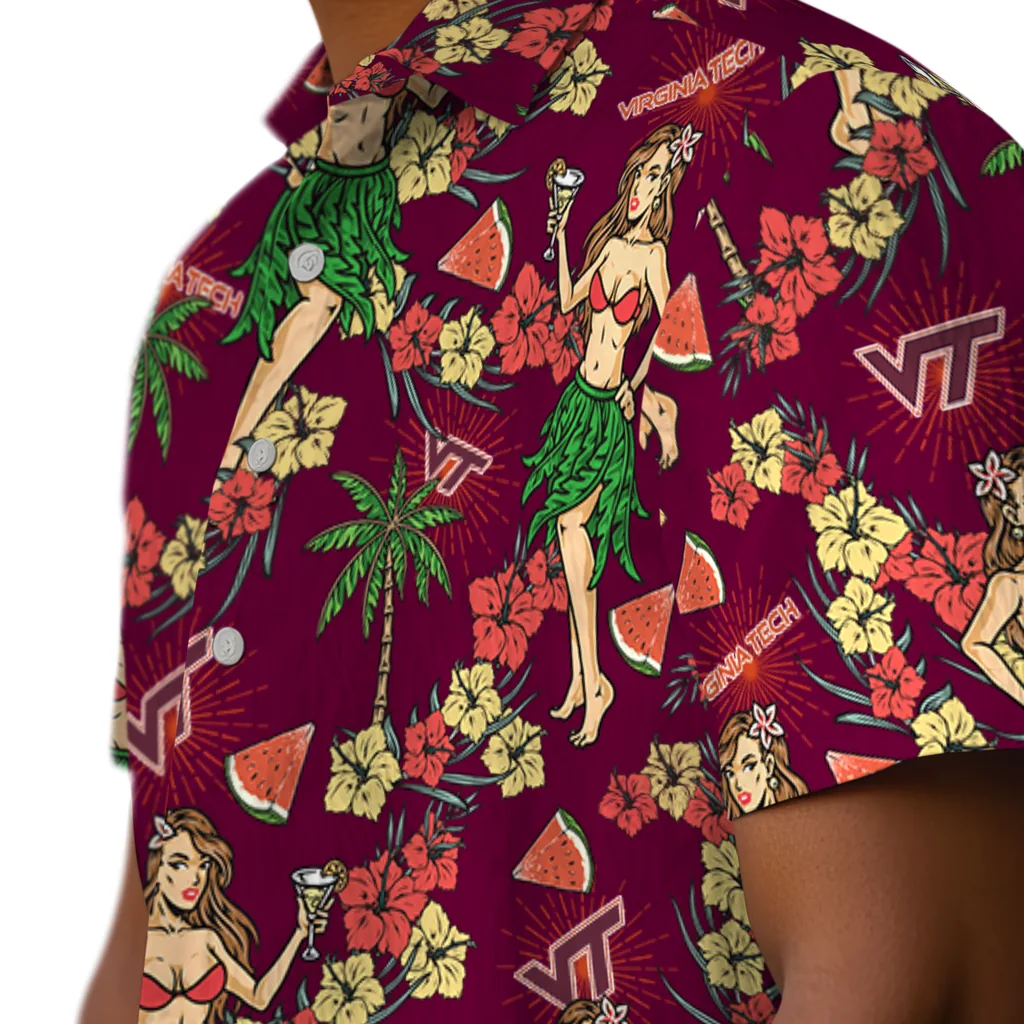Virginia Tech Hokies Hawaiian Shirt - Hawaiian Girls Design virginia tech hokies hawaiian girls design maroon hawaiian shirts trendy