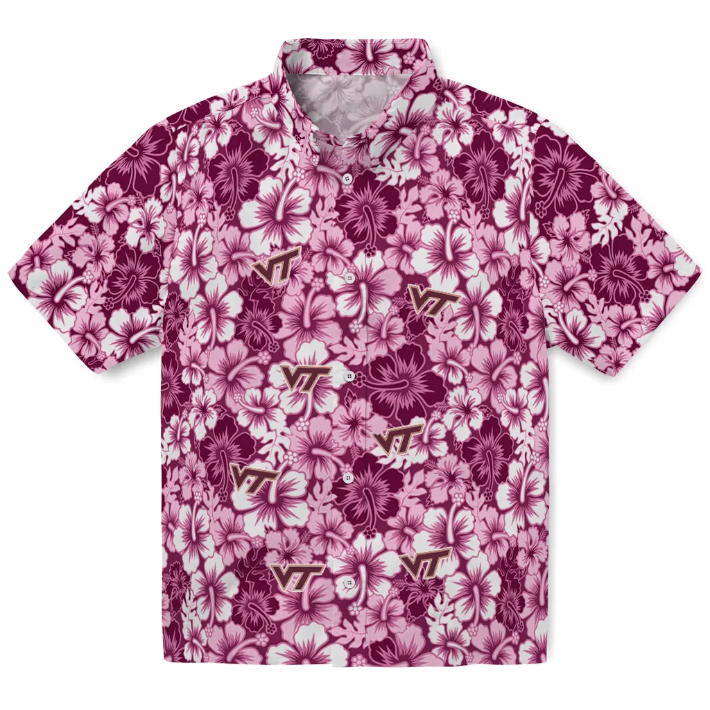 Virginia Tech Hokies Hawaiian Shirt - Hibiscus Blooms virginia tech hokies hibiscus blooms maroon hawaiian shirts best selling