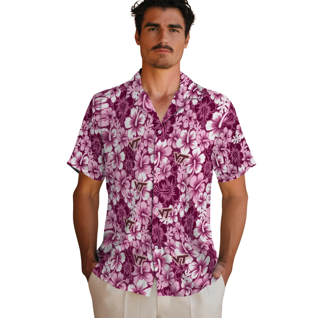 Virginia Tech Hokies Hawaiian Shirt - Hibiscus Blooms virginia tech hokies hibiscus blooms maroon hawaiian shirts fashion forward