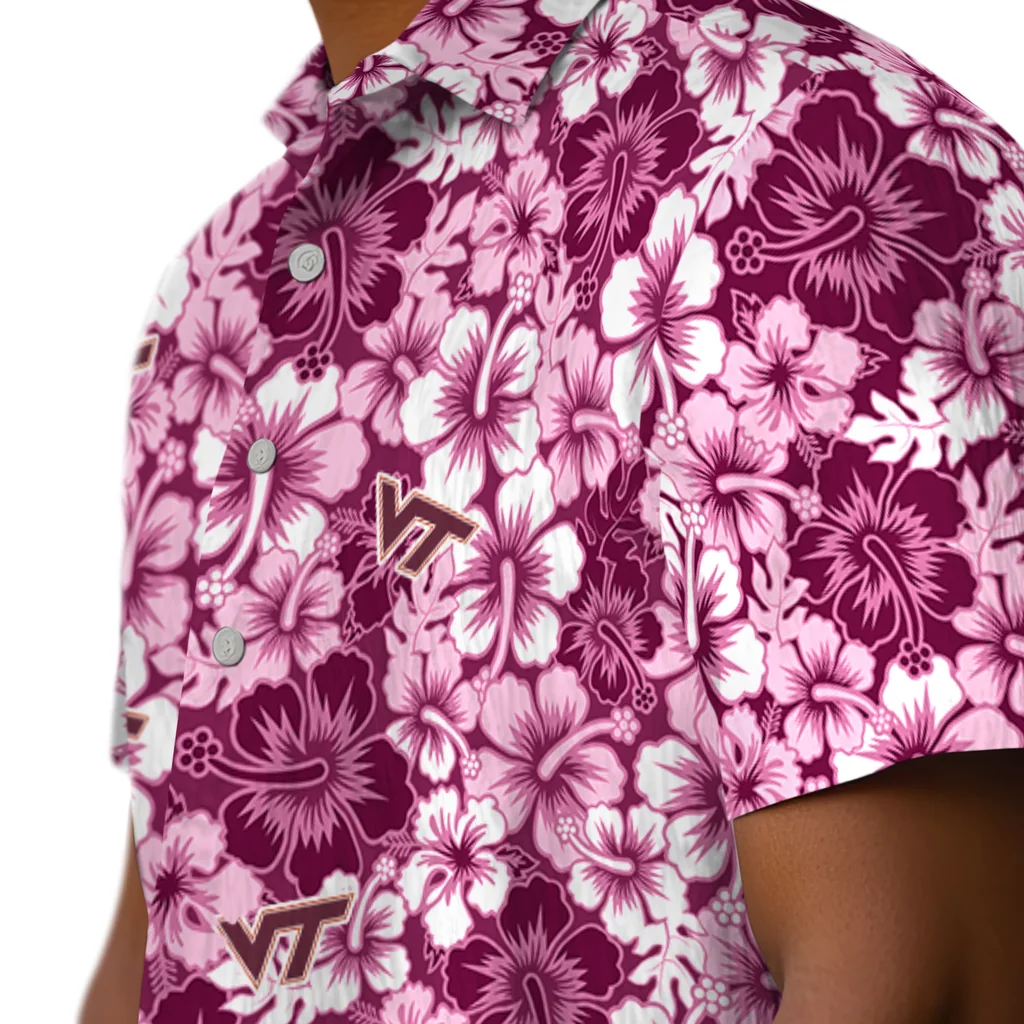 Virginia Tech Hokies Hawaiian Shirt - Hibiscus Blooms virginia tech hokies hibiscus blooms maroon hawaiian shirts trendy