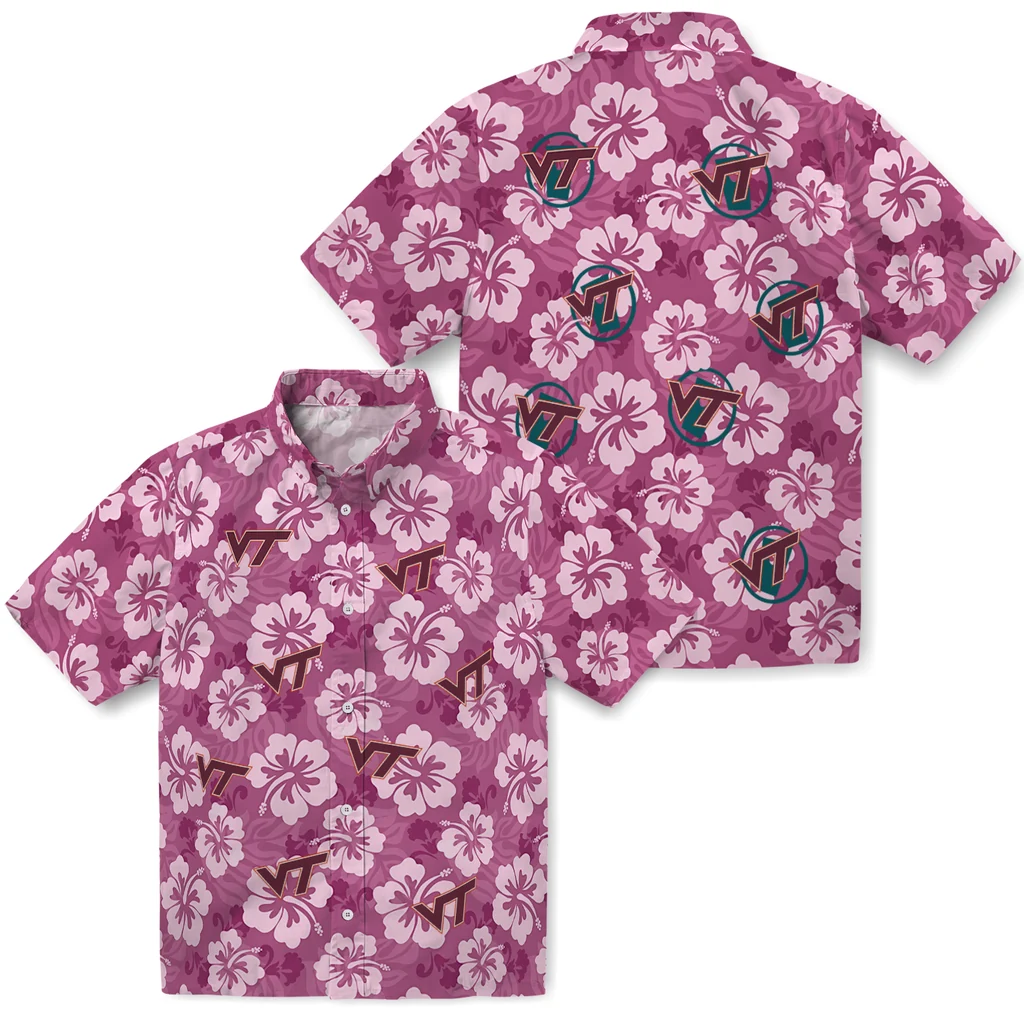 Virginia Tech Hokies Hawaiian Shirt - Hibiscus Cluster virginia tech hokies hibiscus cluster maroon hawaiian shirts high quality