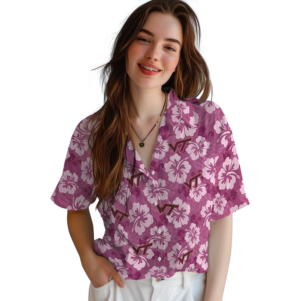 Virginia Tech Hokies Hawaiian Shirt - Hibiscus Cluster virginia tech hokies hibiscus cluster maroon hawaiian shirts latest model