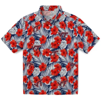 virginia tech hokies hibiscus fiesta red royal blue hawaiian shirts best selling