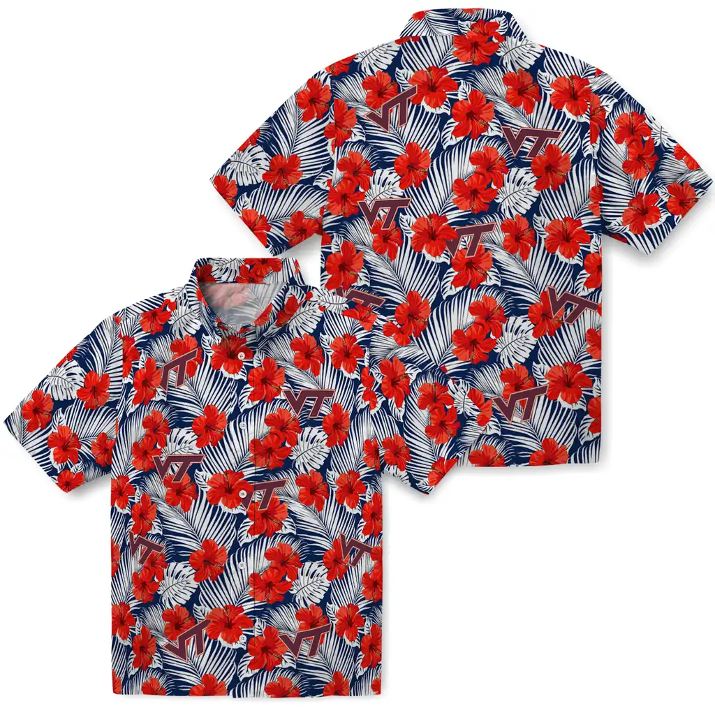 Virginia Tech Hokies Hawaiian Shirt - Hibiscus Fiesta virginia tech hokies hibiscus fiesta red royal blue hawaiian shirts high quality