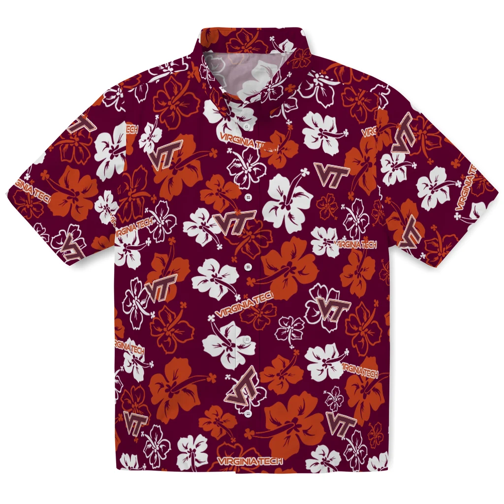 Virginia Tech Hokies Hawaiian Shirt - Hibiscus Flower Design virginia tech hokies hibiscus bloom maroon hawaiian shirts best selling