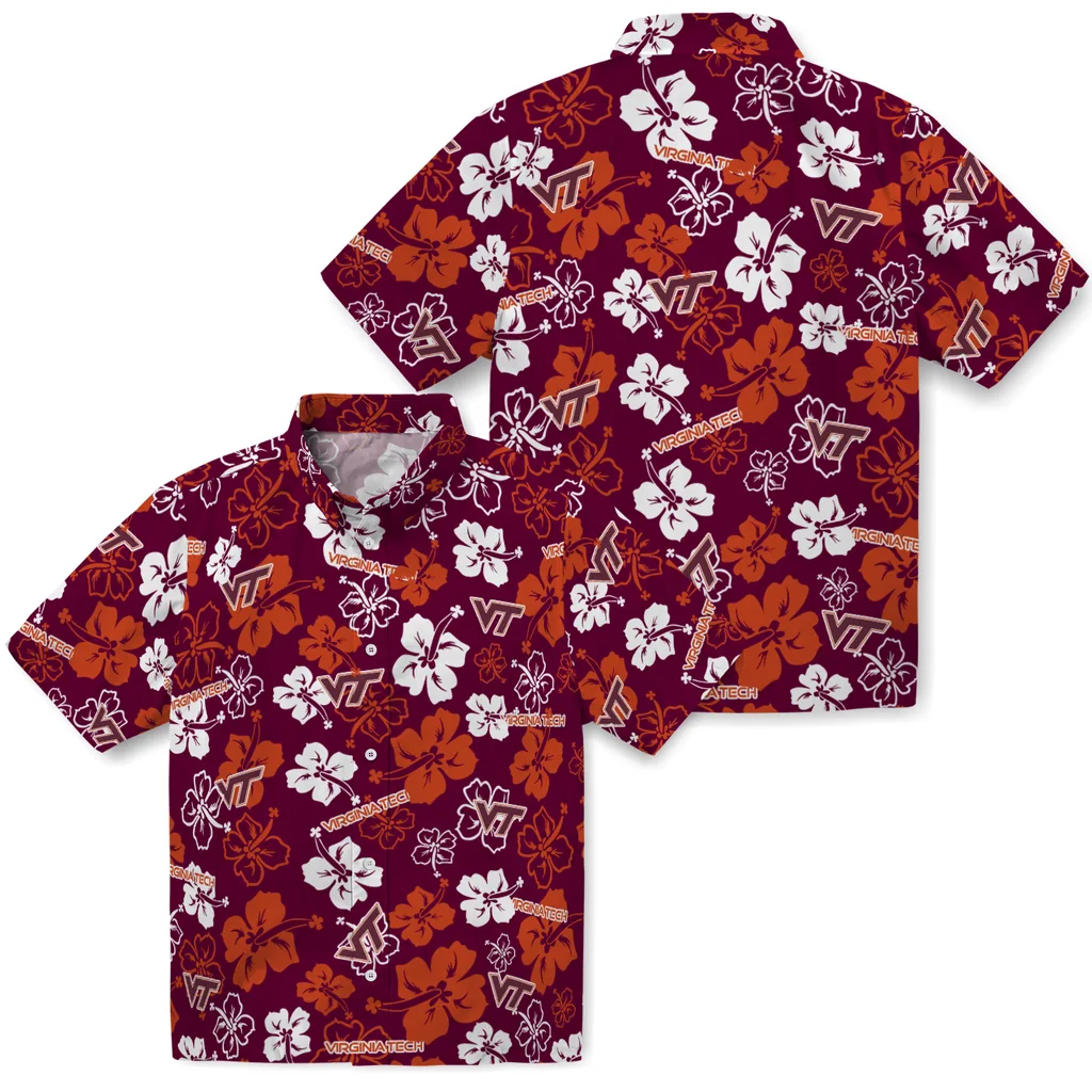 Virginia Tech Hokies Hawaiian Shirt - Hibiscus Flower Design virginia tech hokies hibiscus bloom maroon hawaiian shirts high quality
