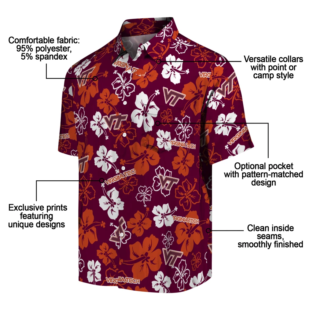 Virginia Tech Hokies Hawaiian Shirt - Hibiscus Flower Design virginia tech hokies hibiscus bloom maroon hawaiian shirts new arrival