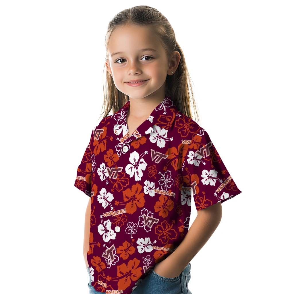 Virginia Tech Hokies Hawaiian Shirt - Hibiscus Flower Design virginia tech hokies hibiscus bloom maroon hawaiian shirts premium grade