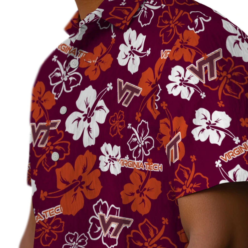 Virginia Tech Hokies Hawaiian Shirt - Hibiscus Flower Design virginia tech hokies hibiscus bloom maroon hawaiian shirts trendy