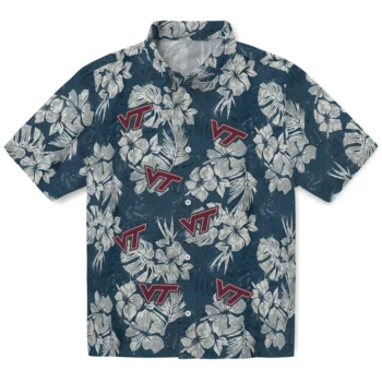 virginia tech hokies hibiscus flowers navy blue hawaiian shirts best selling