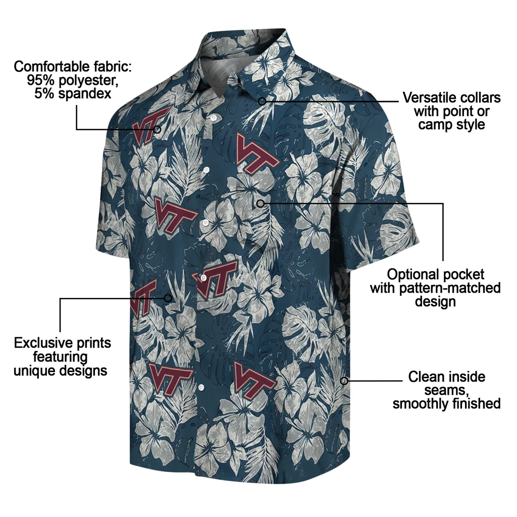 Virginia Tech Hokies Hawaiian Shirt - Hibiscus Flowers virginia tech hokies hibiscus flowers navy blue hawaiian shirts new arrival
